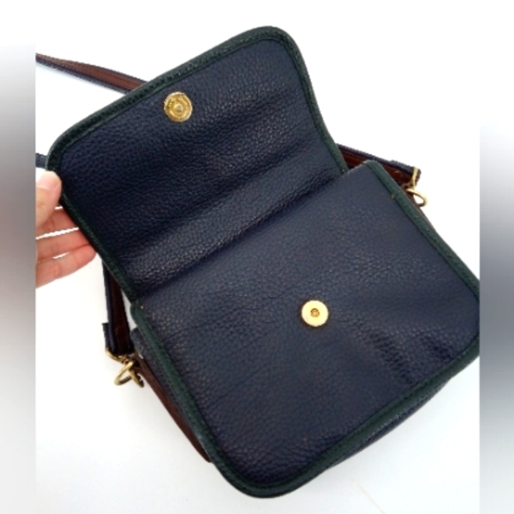 Vintage 80's Portofino Collection Pebbled Leather Navy Blue Green Trim Crossbody - Picture 5 of 15